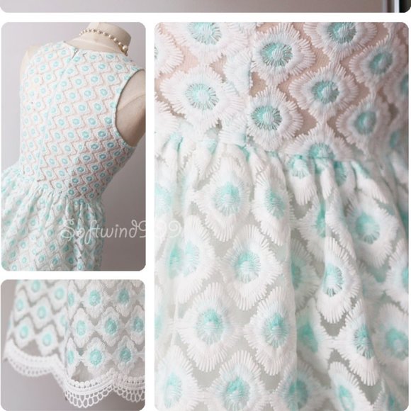 Ivory Blue Floral Embroidery Scallop Skater Dress - Picture 8 of 10